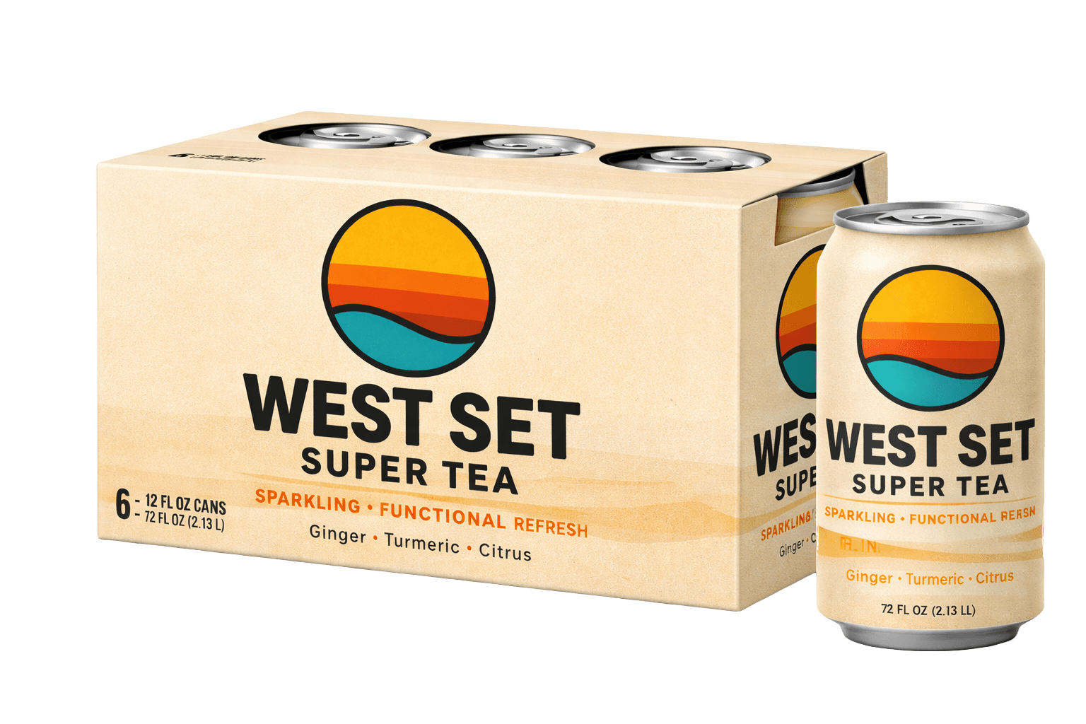 West Set Super Tea six-pack and can